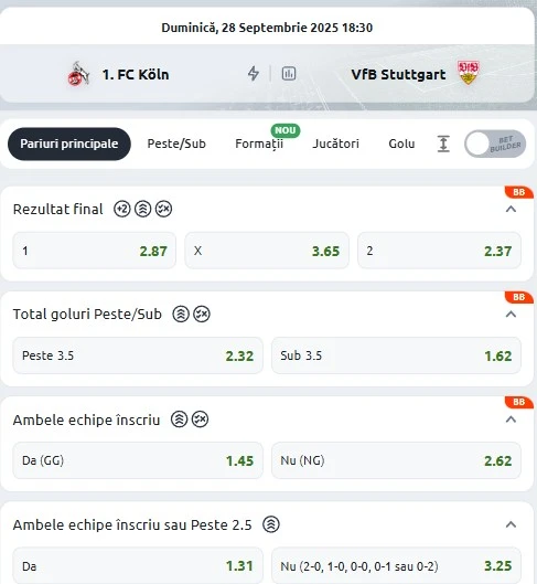Cote pariuri FC Koln vs Stuttgart
