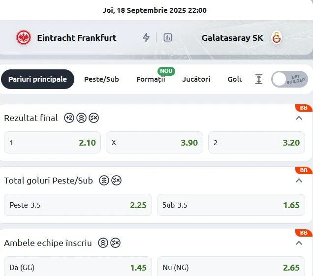 Cote pariuri Frankfurt - Galatasaray