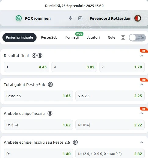 Cote pariuri Groningen vs Feyenoord