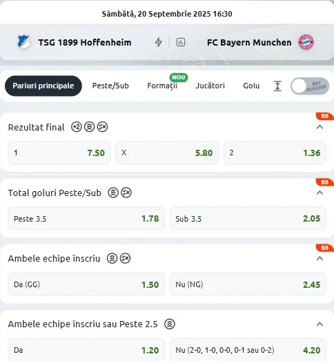 Cote pariuri Hoffenheim - Bayern