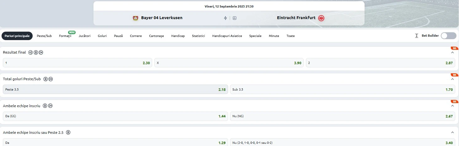 Cote pariuri Leverkusen - Frankfurt