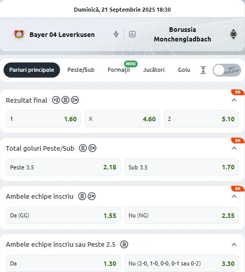 Cote pariuri Leverkusen vs Monchengladbach