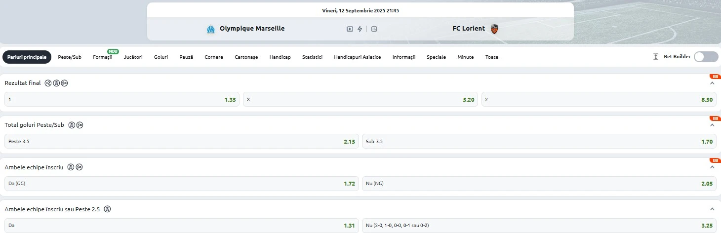 Cote pariuri Marseille vs FC Lorient