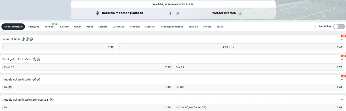 Cote pariuri Monchengladbach vs Bremen