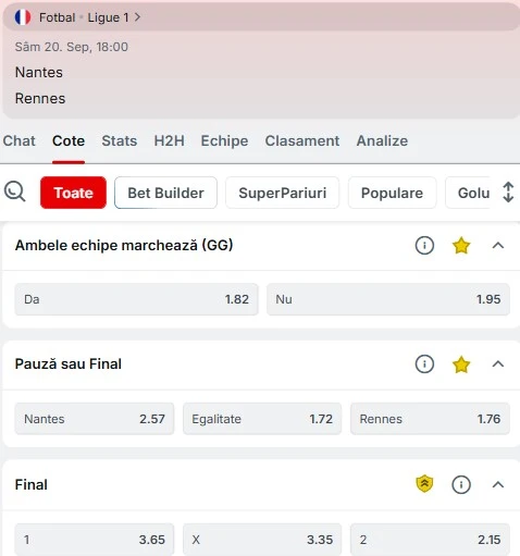 Cote pariuri Nantes vs Rennes