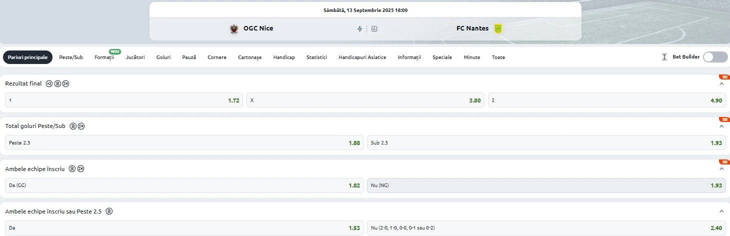Cote pariuri Nice vs FC Nantes