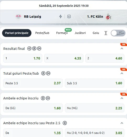 Cote pariuri RB Leipzig vs FC Koln
