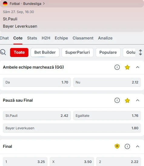 Cote pariuri St Pauli - Leverkusen