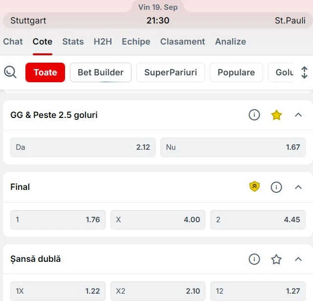 Cote pariuri Stuttgart vs St Pauli