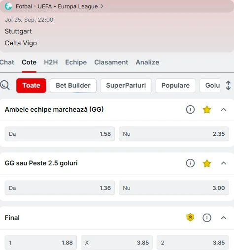 Cote pariuri Stuttgart vs Celta Vigo