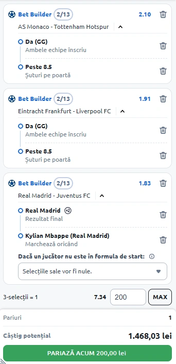 Biletul Zilei Bet Builder 22.10.2025