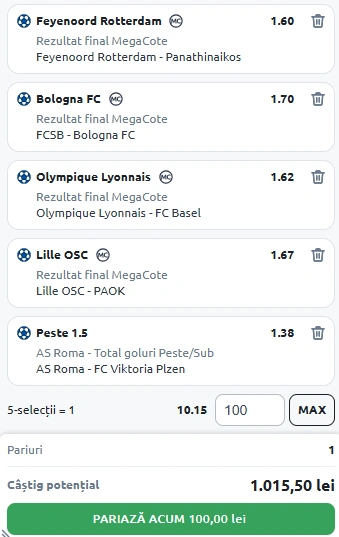 Biletul Zilei Betano din Europa League 23.10.2025