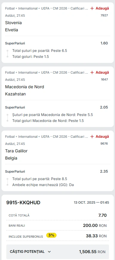 Biletul Zilei din Super Pariuri 13.10.2025
