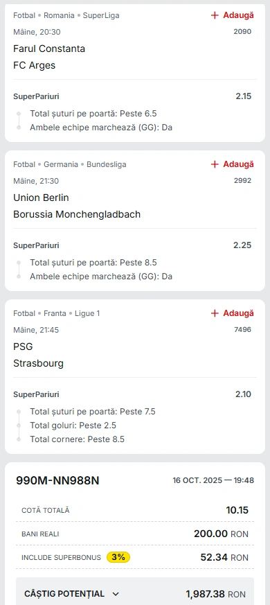 Biletul Zilei din Super Pariuri 17.10.2025