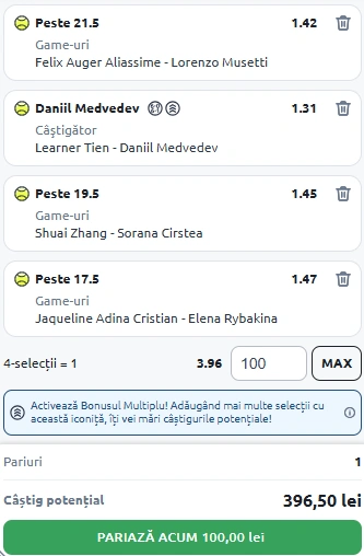 Biletul Zilei din tenis 08.10.2025