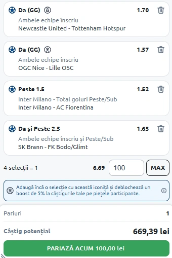 Biletul Zilei pe goluri din 29 octombrie 2025