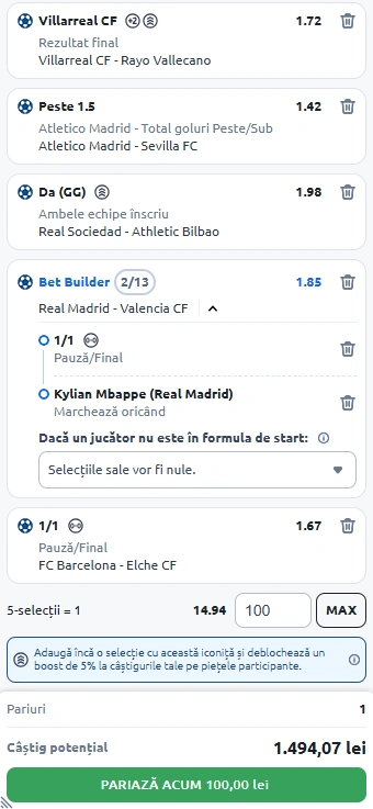 Biletul etapei 11 din La Liga