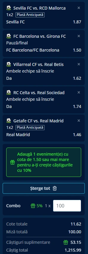 Biletul etapei a noua din La Liga