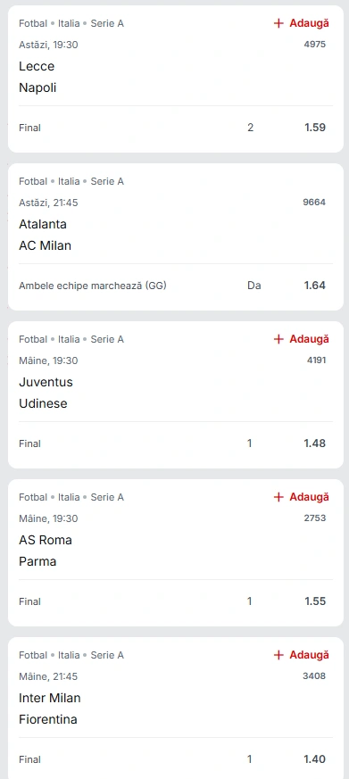 Biletul etapei a noua din Serie A