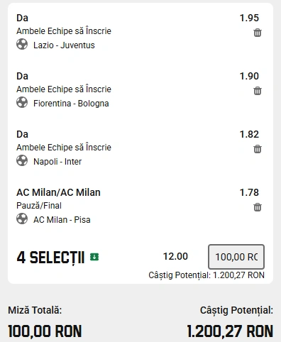 Biletul etapei a opta din Serie A