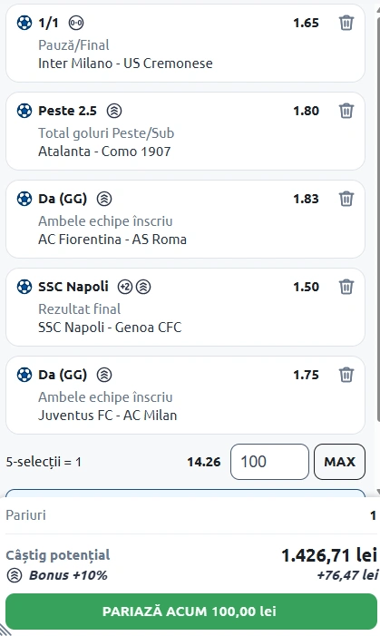 Biletul etapei a sasea din Serie A