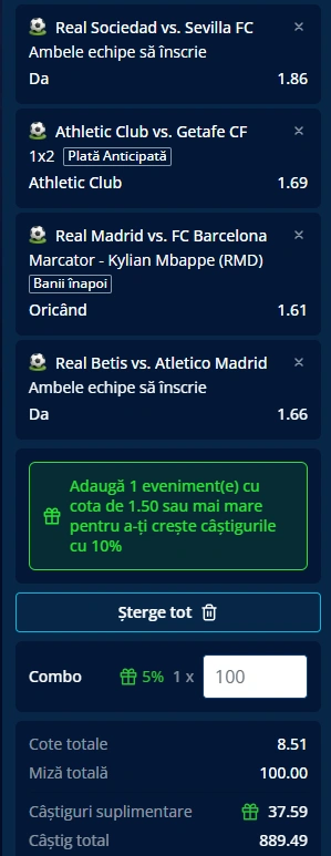 Biletul etapei a zecea din La Liga