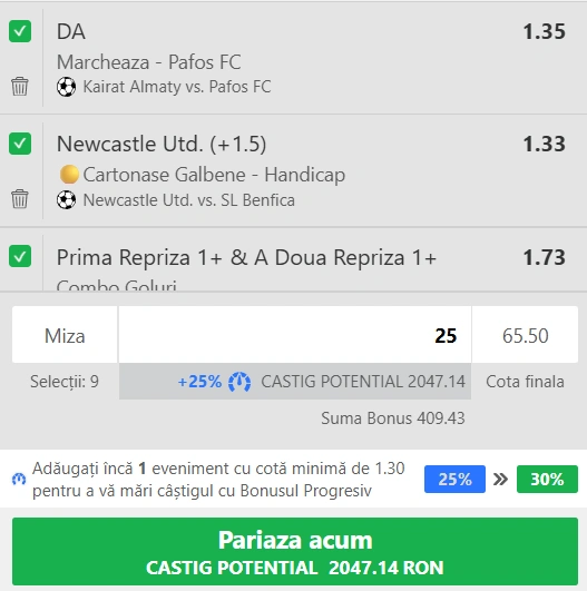 Biletul zilei din fotbal la Winbet, 21.10.2025. Mizăm pe toate cele 9 meciuri din UCL