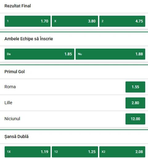Cote pariuri AS Roma vs Lille la Unibet