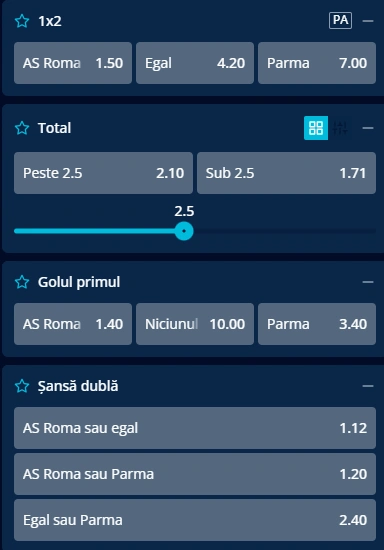 Cote pariuri AS Roma vs Parma la Mr Bit