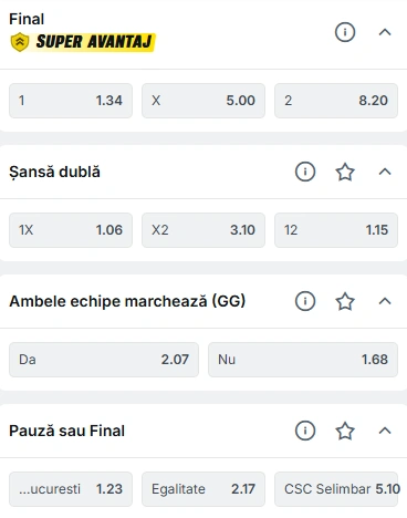 Cote pariuri CSA Steaua vs Selimbar la Superbet