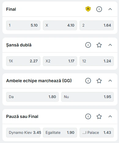 Cote pariuri Dynamo Kiev vs Crystal Palace la Superbet