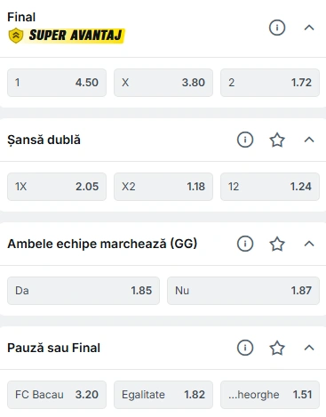 Cote pariuri FC Bacau vs Sepsi OSK la Superbet