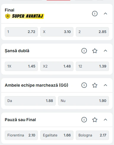 Cote pariuri Fiorentina vs Bologna la Superbet