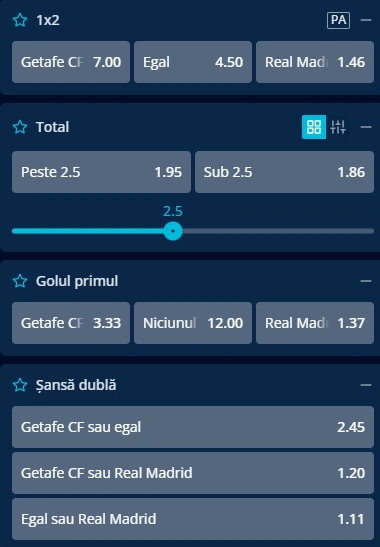 Cote pariuri Getafe vs Real Madrid la Mr Bit