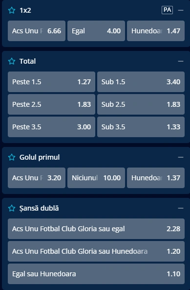 Cote pariuri Gloria Bistrita vs Corvinul la Mr Bit