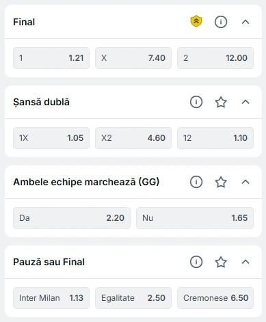 Cote pariuri Inter Milan vs Cremonese la Superbet