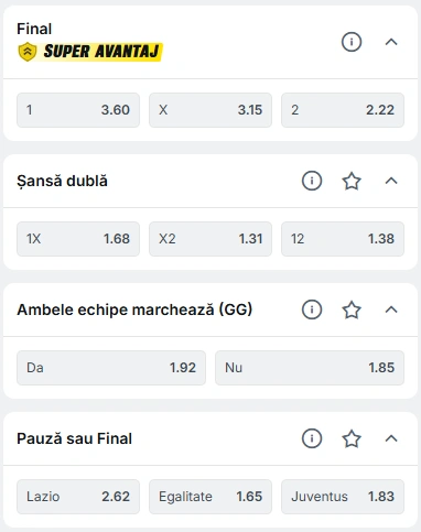 Cote pariuri Lazio vs Juventus la Superbet