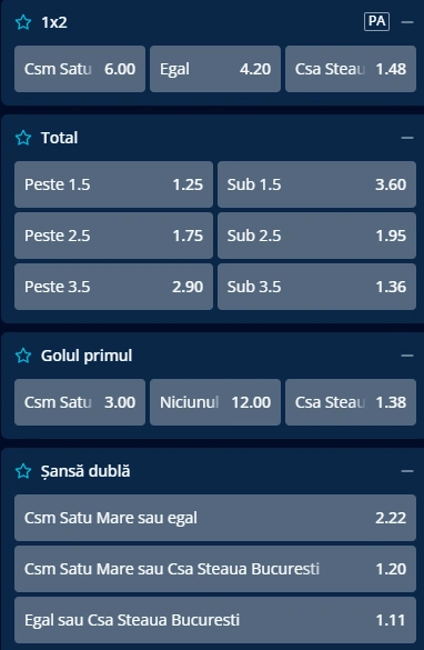 Cote pariuri Olimpia Satu Mare vs CSA Steaua la Mr Bit