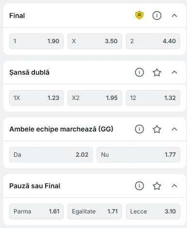 Cote pariuri Parma vs Lecce la Superbet