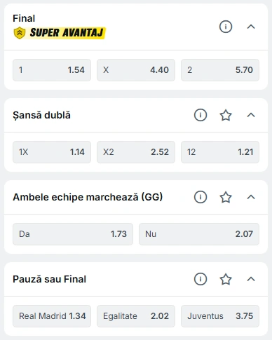 Cote pariuri Real Madrid vs Juventus la Superbet
