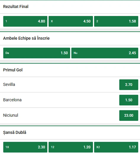 Cote pariuri Sevilla vs Barcelona la Unibet
