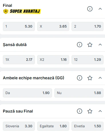 Cote pariuri Slovenia vs Elvetia la Superbet