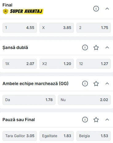 Cote pariuri Tara Galilor vs Belgia la Superbet