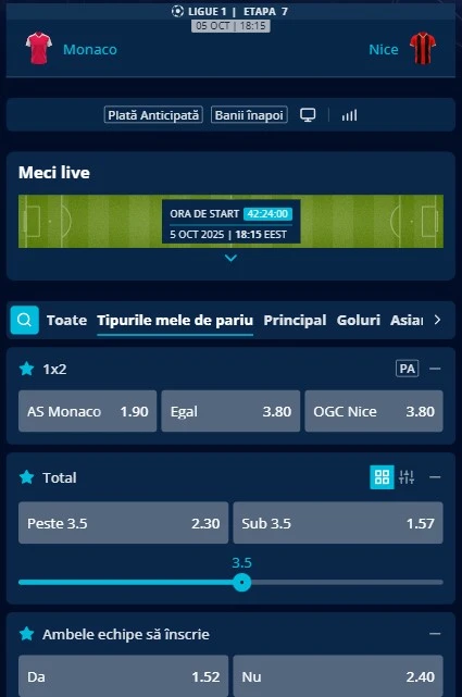 Cote pariuri AS Monaco - Nice