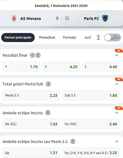 Cote pariuri AS Monaco - Paris FC