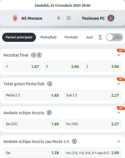 Cote pariuri AS Monaco - Toulouse