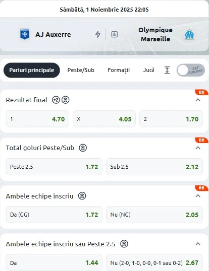 Cote pariuri Auxerre vs Marseille