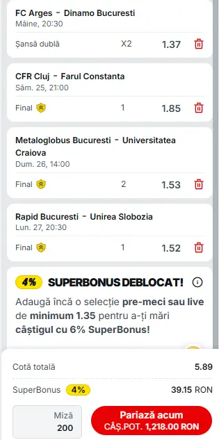 Biletul Etapei a 14-a Superliga de cotă 6