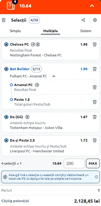 Biletul Etapei a 8-a Premier League