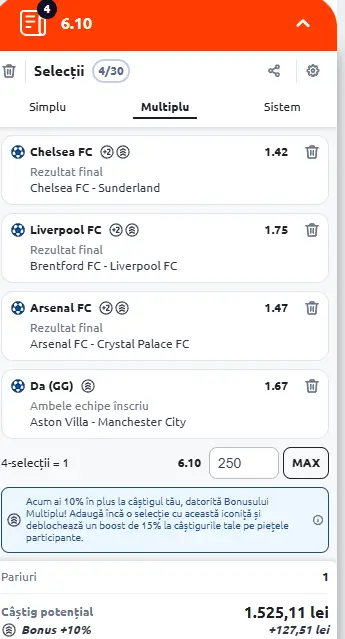 Biletul Etapei a 9-a Premier League